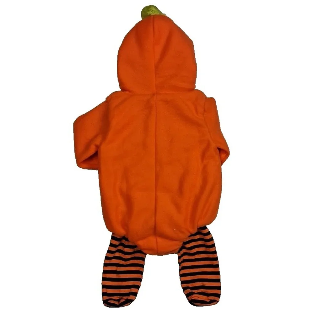 Baby Pumpkin Halloween Outfit 12 18 Mo Hooded Jack-O-Lantern  Black Stripe Pants